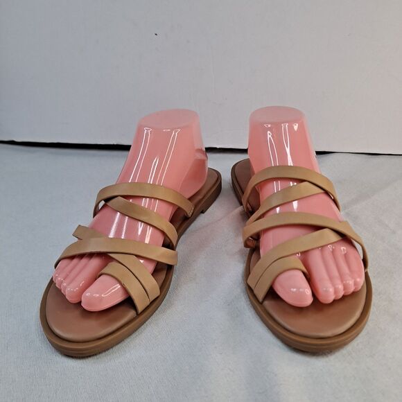 XOXO Shoes - XOXO Molly Sandals Womens 10M Tan Faux Leather Strappy Toe Strap Flats Slides